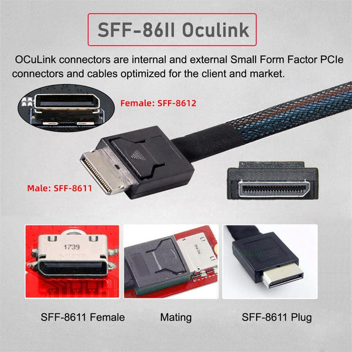 Cablecc Dual SFF-8612 SFF-8611 Oculink zu M-Key NVME M.2 NGFF PCIe SSD 2280 22110mm Adapter für Main