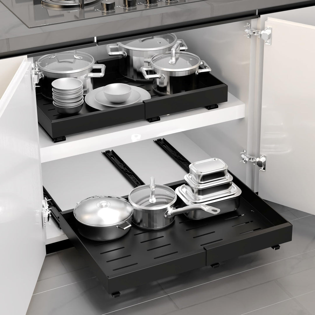 WISD Teleskopschublade - Ausziehbarer Schrank Organizer Mit 3 Schienen - Kein Bohren - Verstellbare