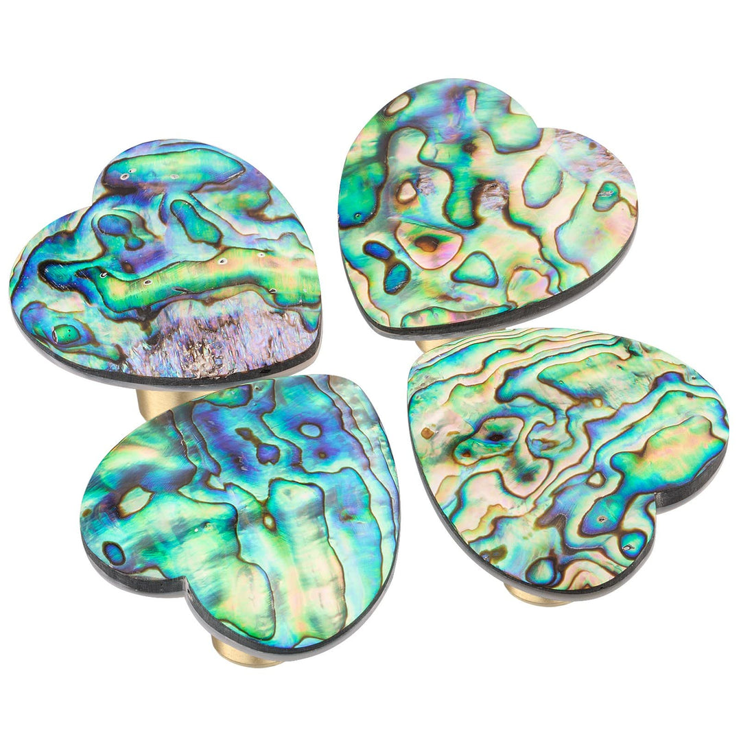 mookaitedecor Satz von 4 Herz Form Abalone Shell Cabinet Knobs mit Schrauben, dekorative Stein zieht
