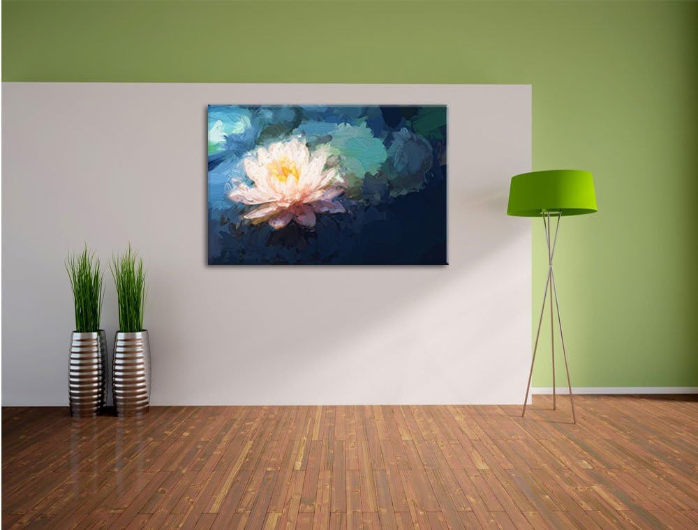 Pixxprint Lotusblume in Teich / 100x70cm Leinwandbild bespannt auf Holzrahmen/Wandbild Kunstdruck De