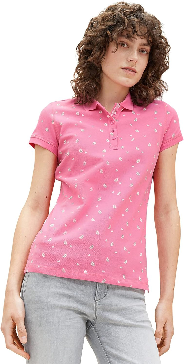 TOM TAILOR Damen Basic Slim Fit Polo Shirt L 32659 - Pink Floral Design, L 32659 - Pink Floral Desig