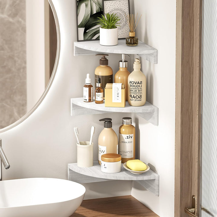 Alsonerbay Eckregal Küche Weiss Eckregale Wand, Wandregal Holz 3er Set Schweberegal Kleines Wandrega