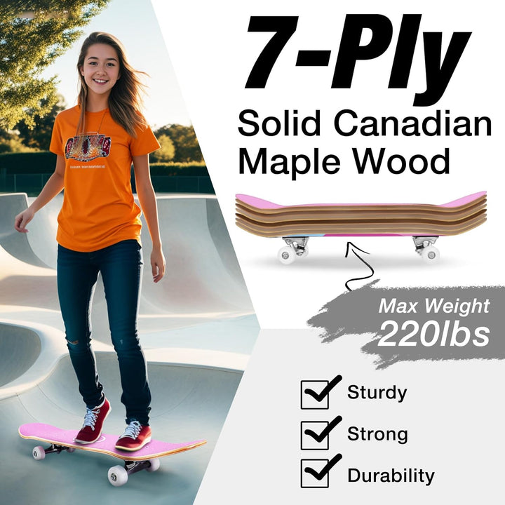 BELEEV Skateboard 31x8 Zoll Komplette Cruiser Skateboard für Kinder Jugendliche Erwachsene, 7-Lagige