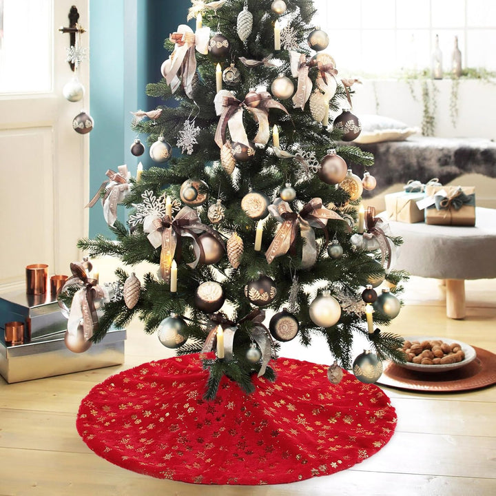 Weihnachtsbaum Rock Rot Weihnachtsbaumdecke Round Plüsch Christmasbaumdecke Glitzer Schneeflocke Fel
