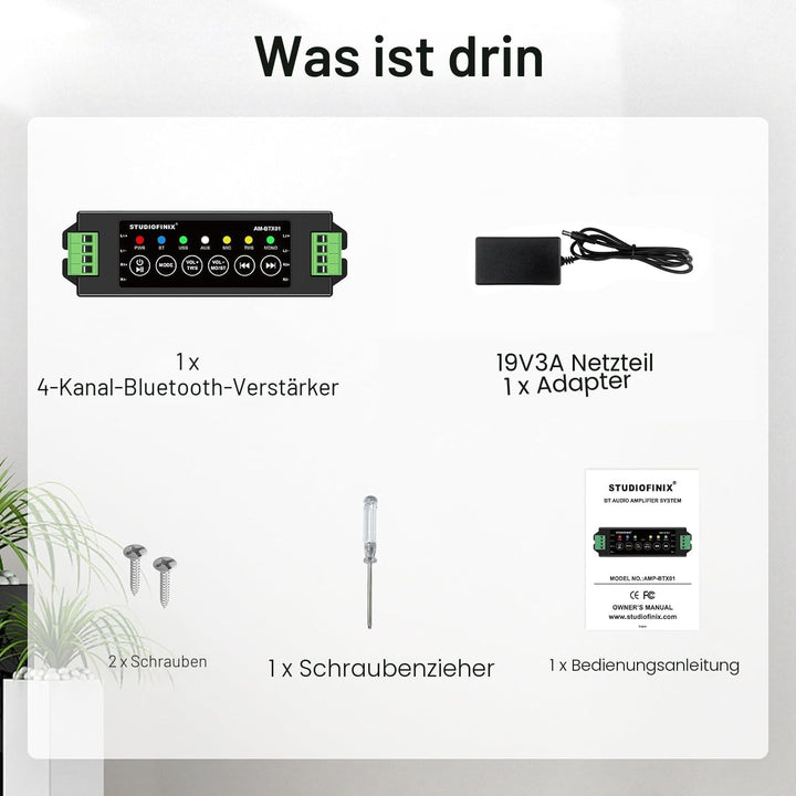 STUODIOFINIX 4-Kanal Mini Bluetooth Verstärker 120w für Passive Lautsprecher mit TWS, AUX, MIC, USB,