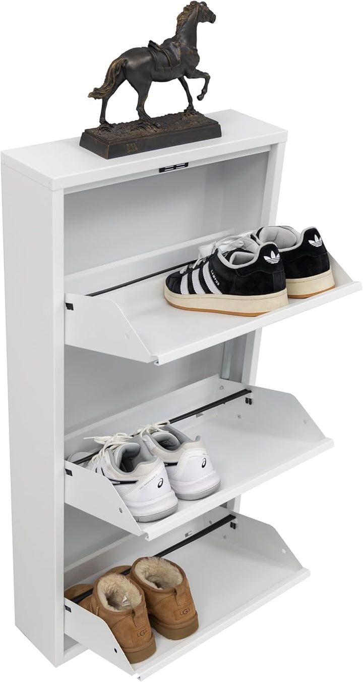 furni24 Schuhschrank Schmal – Platzsparender Metall-Schrank mit Magnetklappen, Platz für 6-10 Paar S