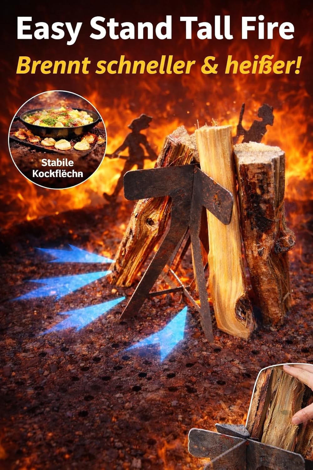 Easy Stand Fire – Vertikaler Feuerstellenrost aus Metall für Feuerschale und Lagerfeuer