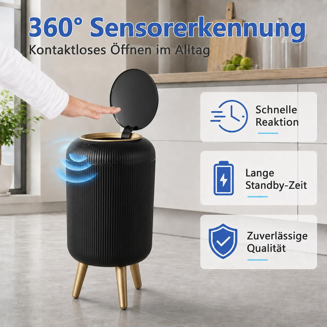 Smart Mülleimer mit Sensor,Weiss,10L,für Küche und Badezimmer, klein Geruchsdichter Trash Can Automa