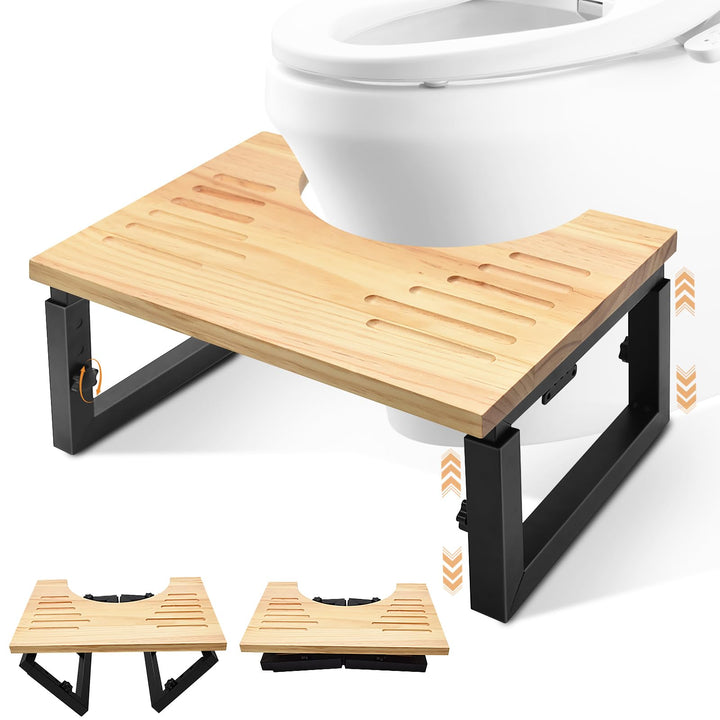 YTACREA Klappbarer Toilettenhocker Erwachsene aus Holz, Klohocker Höhenverstellbar, Tragbarer WC Toi
