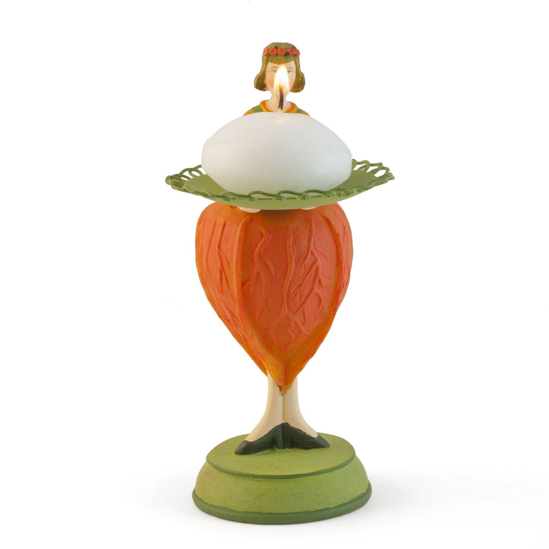 Rosemarie Schulz Dekofigur - Teelichthalter - Blasenkirsche Mädchen mit Kerze, Blasenkirsche Orange