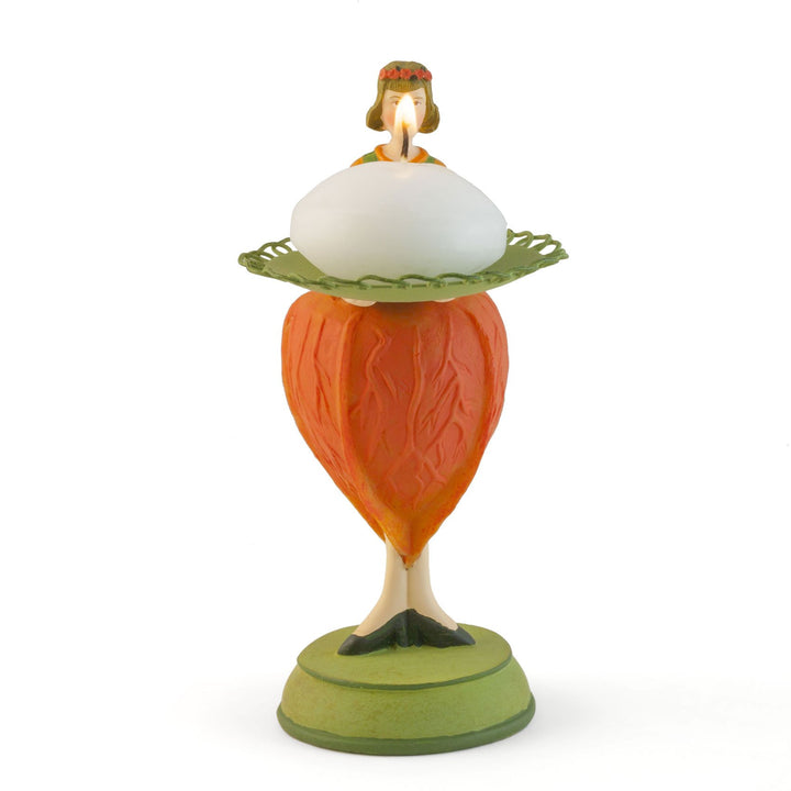 Rosemarie Schulz Dekofigur - Teelichthalter - Blasenkirsche Mädchen mit Kerze, Blasenkirsche Orange