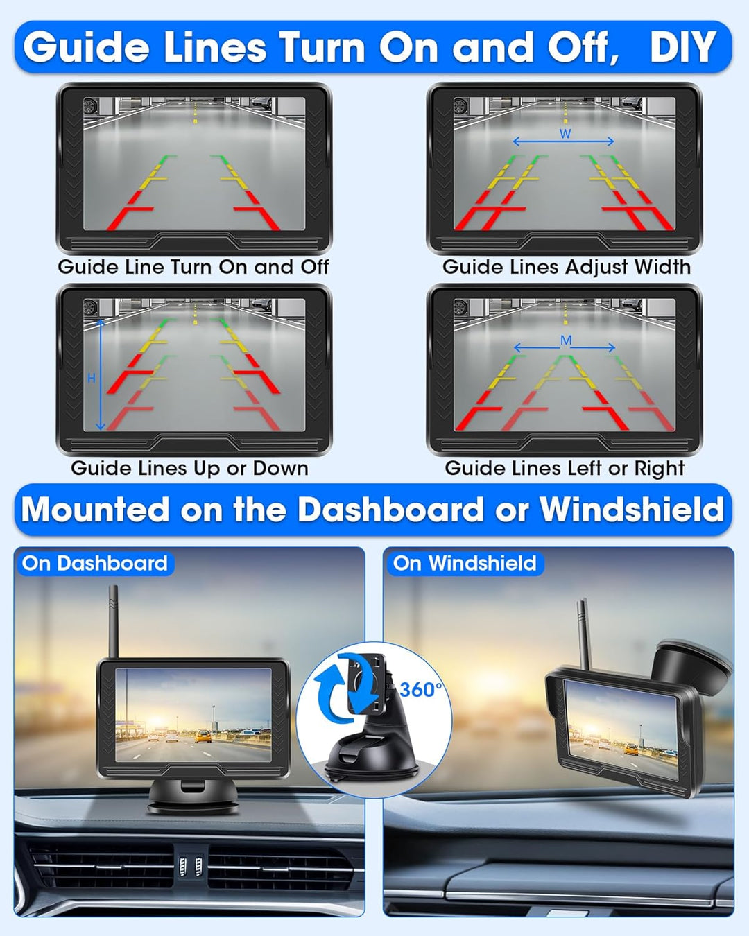 【Stabiles Bild】 AHD 1080P Rückfahrkamera Kabellos, Rückfahrkamera Funk mit 5 Zoll RückfahrKamera Mon