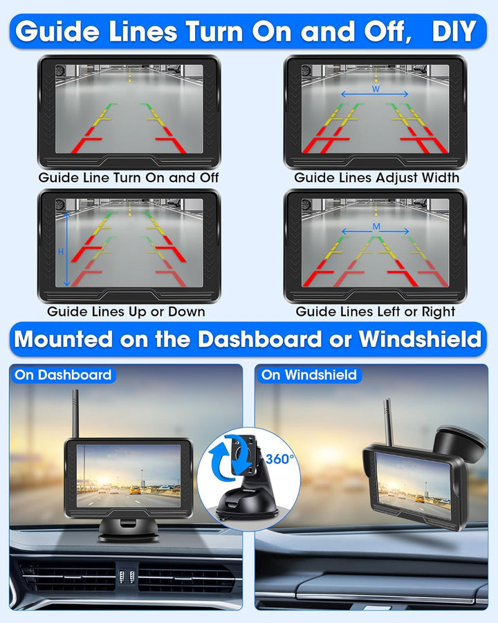 【Stabiles Bild】 AHD 1080P Rückfahrkamera Kabellos, Rückfahrkamera Funk mit 5 Zoll RückfahrKamera Mon