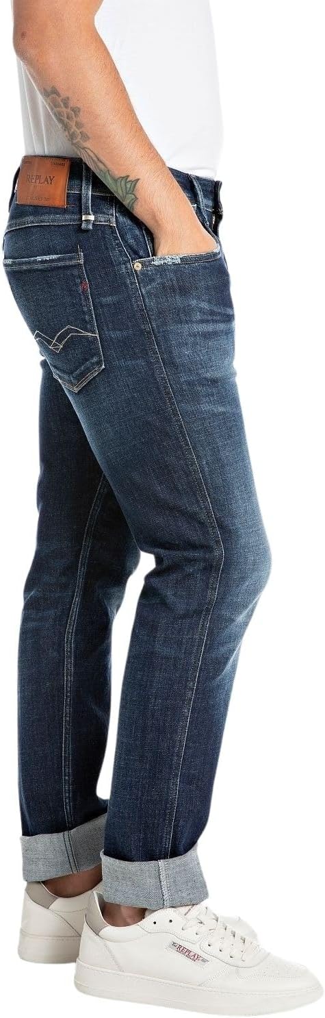 Replay Herren Jeans Anbass Slim-Fit Aged 30W / 34L Dark Blue 007, 30W / 34L Dark Blue 007