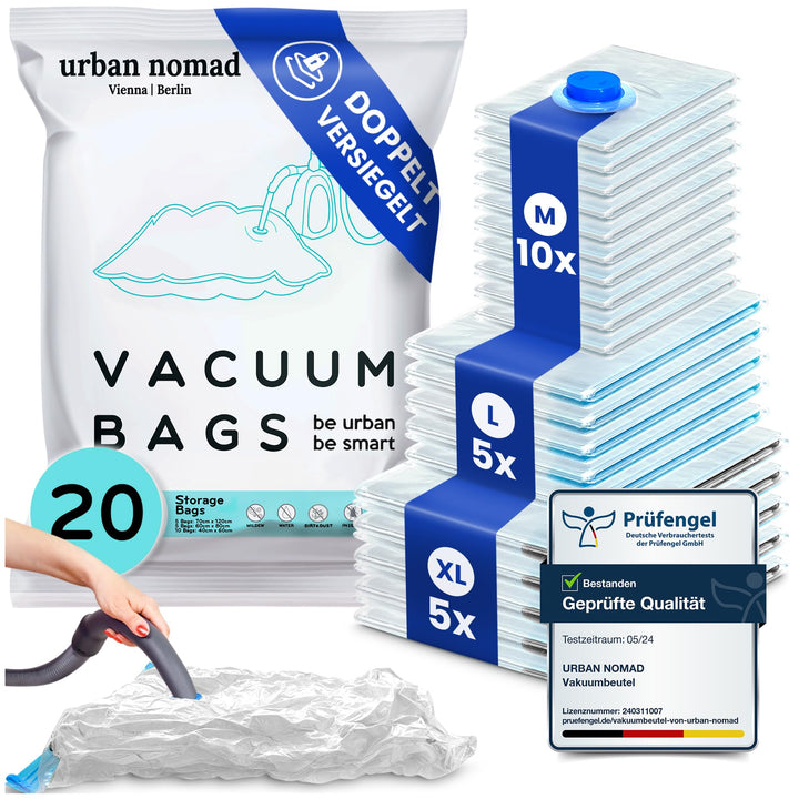 Vakuumbeutel Kleidung 20er Set 3 Grössen - Vakuum Beutel für Staubsauger Wiederverwendbar 100% Dicht