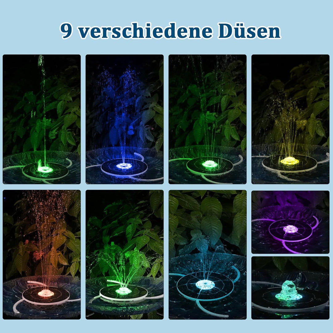 AISITIN 5,5W LED Solar Springbrunnen nur Nachts, mit 3000mAh Akku,Solar Schwimmender Fontäne Pumpe m