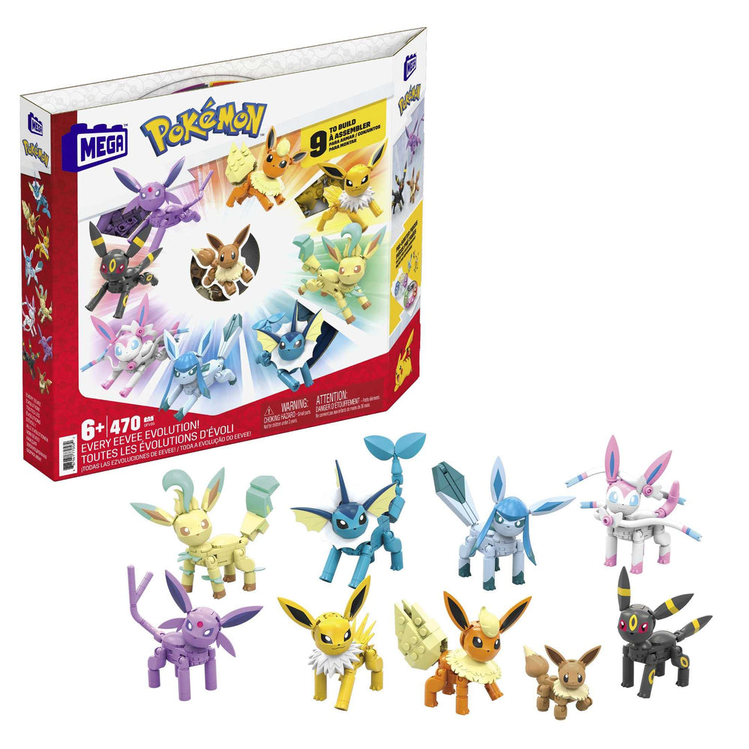 MEGA POKÉMON Evoli - Evolitionsset, 9 voll bewegliche Figuren zum Zusammenbauen aller Stufen, für Ki