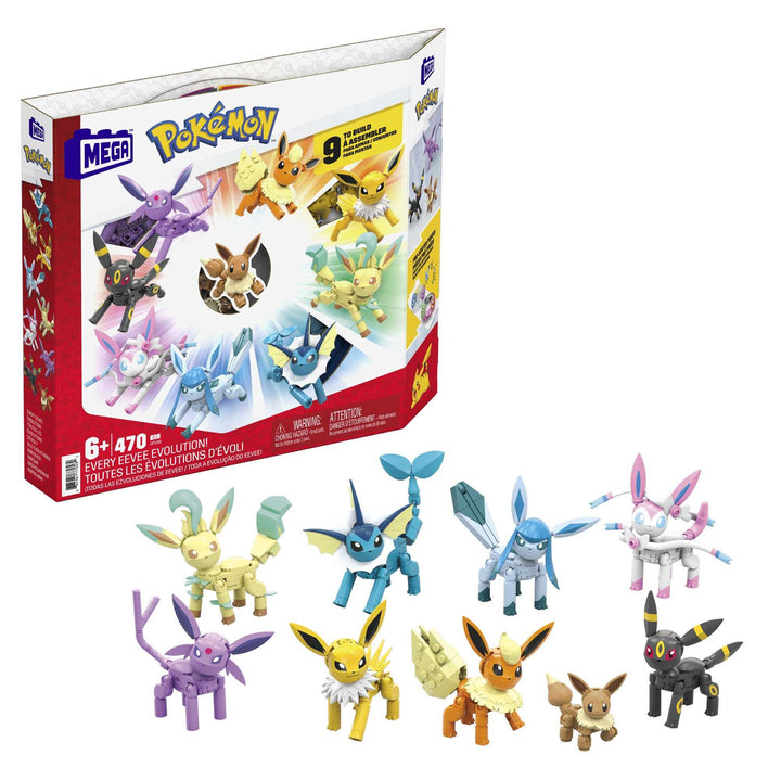 MEGA POKÉMON Evoli - Evolitionsset, 9 voll bewegliche Figuren zum Zusammenbauen aller Stufen, für Ki
