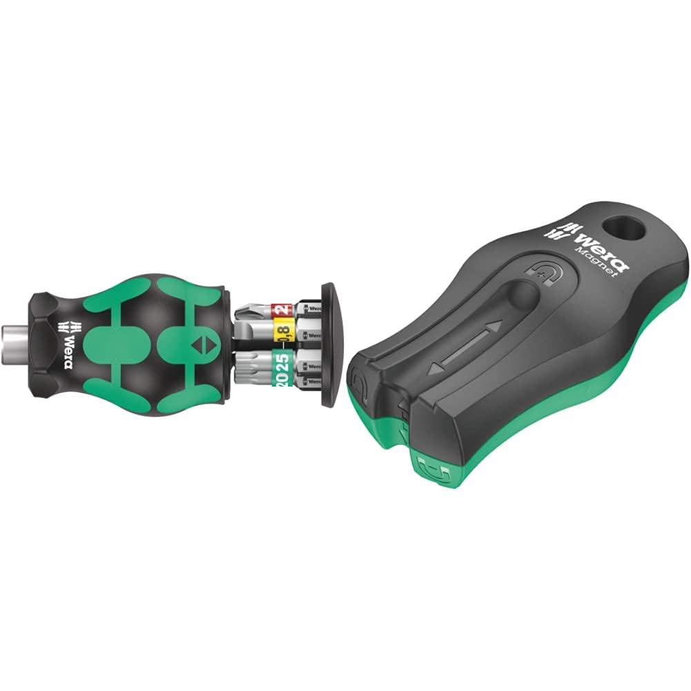 Wera 05008873001 Kraftform Kompakt Stubby 1 Schraubendreher mit Bit Magazin, 6-teilig & 05033404001