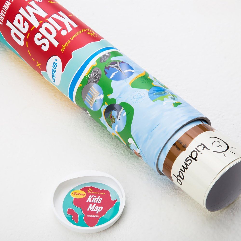 Weltkarte für Kinder | AWESOME MAPS | Verschenke die Karte zum Lernen & Entdecken - 97,5 x 56cm Post