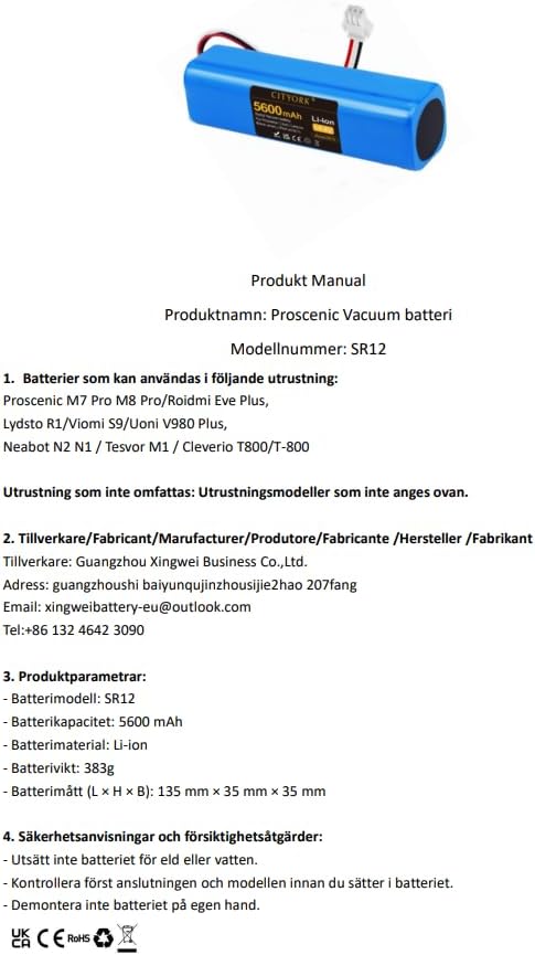 CITYORK 14,4 V 5600 mAh Li-Ion Akku für Proscenic M7 M8 Pro/Uoni V980 Plus/Lydsto R1 / Roidmi Eve Pl