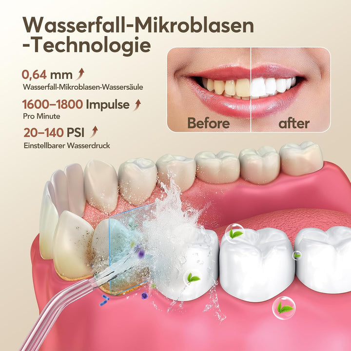 Glracd Munddusche Testsieger Elektrischer,Water Flosser Kabellos Weiss | 350ml Wassertank ,4 Modi Mi