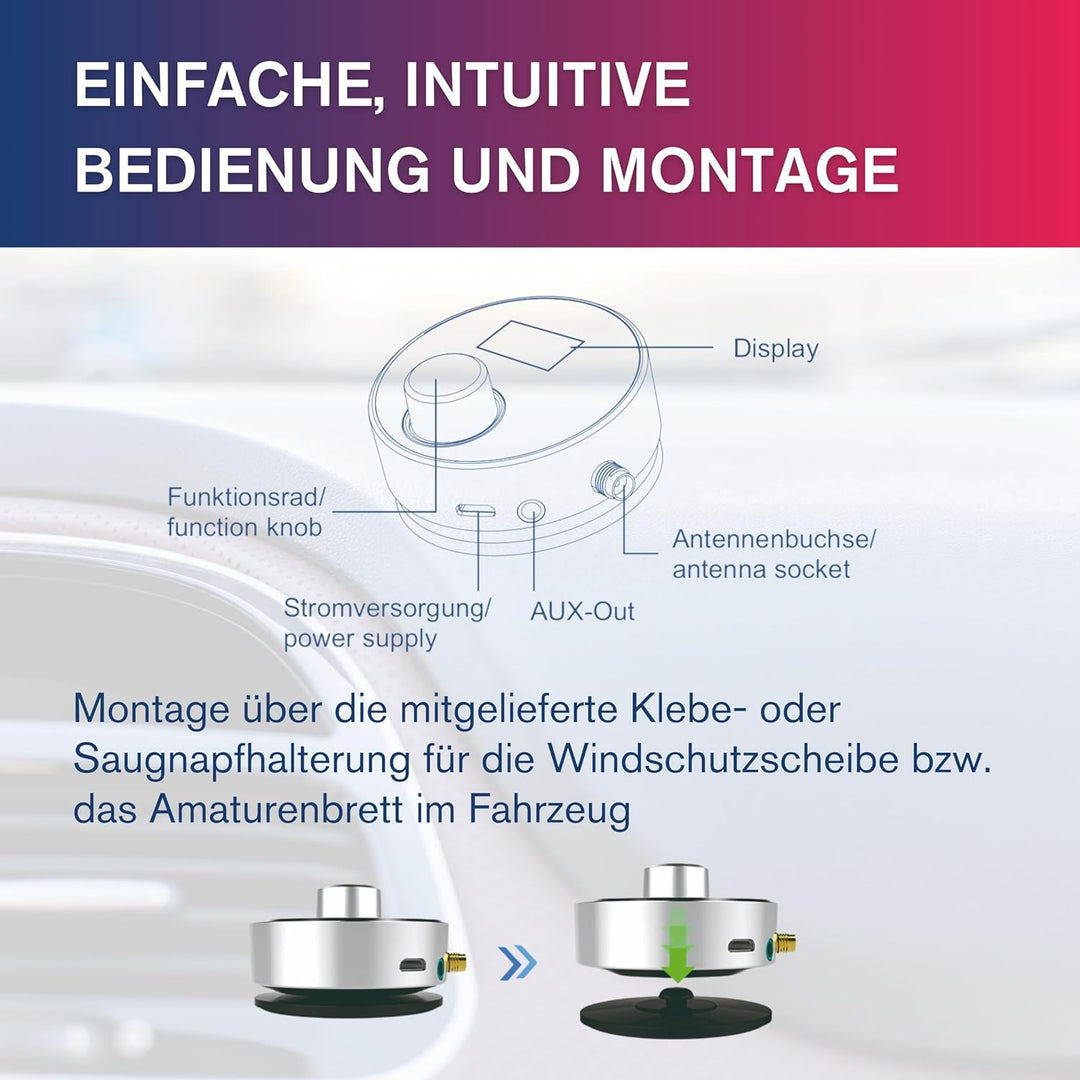 Albrecht DR 54 DAB+ Digitalradio Adapter - Kabellose Übertragung, FM Transmitter, Aux-Out, Autoradio