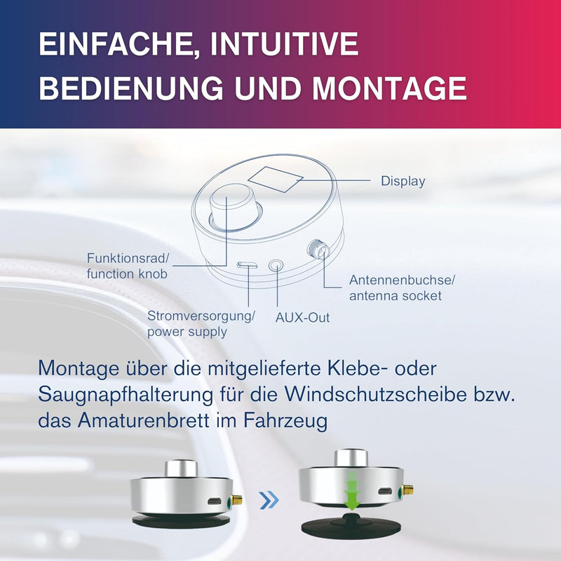 Albrecht DR 54 DAB+ Digitalradio Adapter - Kabellose Übertragung, FM Transmitter, Aux-Out, Autoradio
