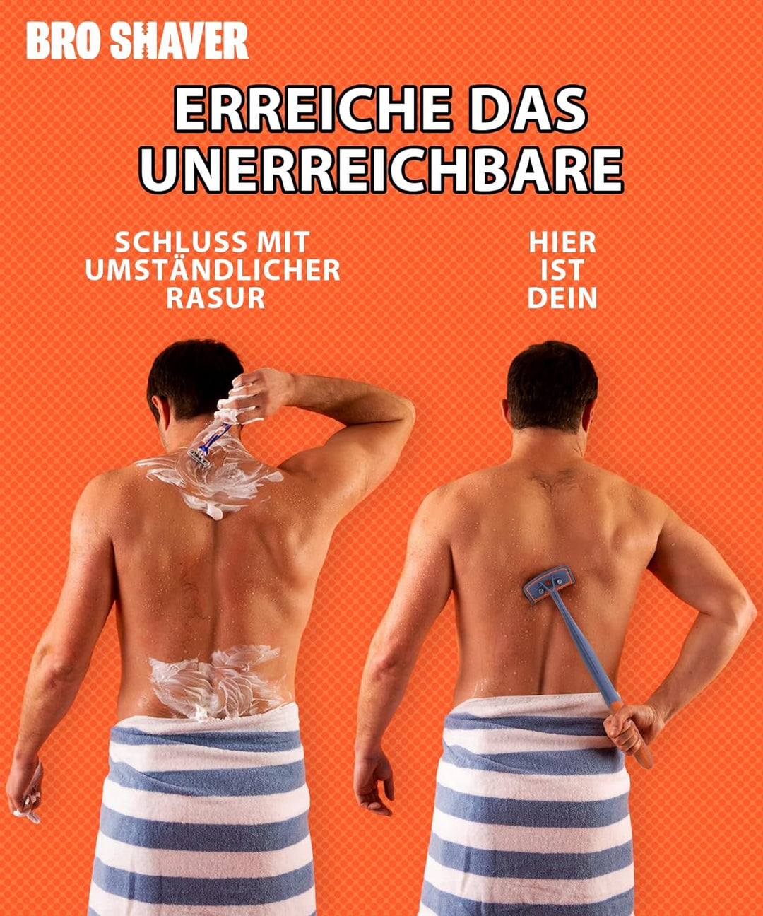 BroShaver 3.0 DIY Rücken- & Körperhaartrimmer mit 6 Klingen - Nass- oder Trockenrasur für Männer | R