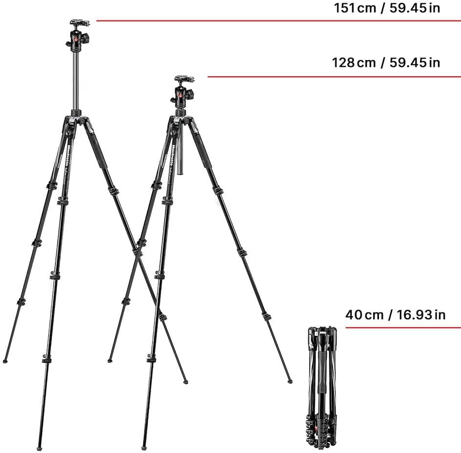 Manfrotto Befree Advanced Alu-Reisestativ mit 4 Segmenten und Kugelkopf, schwarz, Advanced Gear III