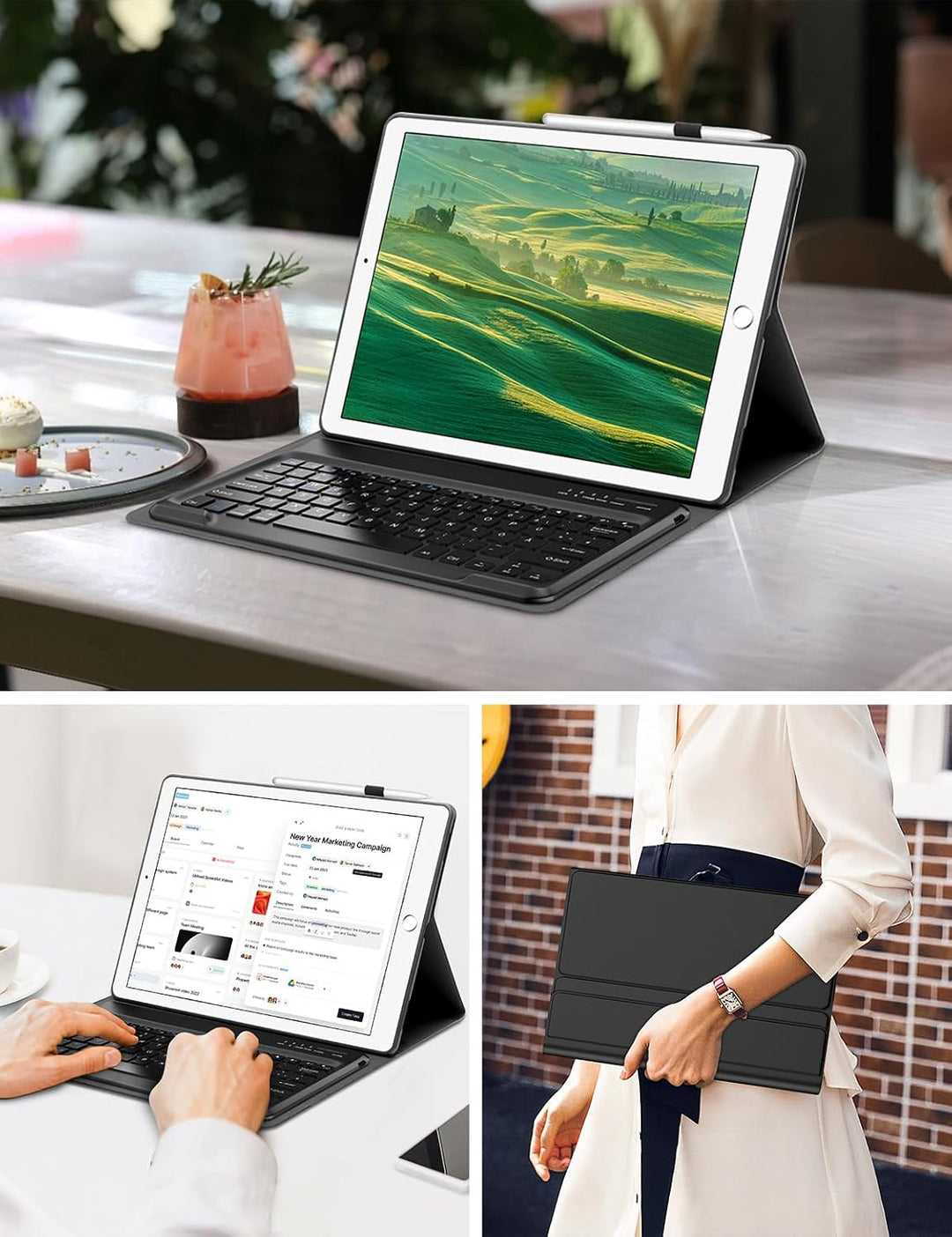 FOGARI Tastatur Hülle für iPad Pro 12.9 1./2. Generation (2015/2017) - Deutsches QWERTZ Layout, Magn