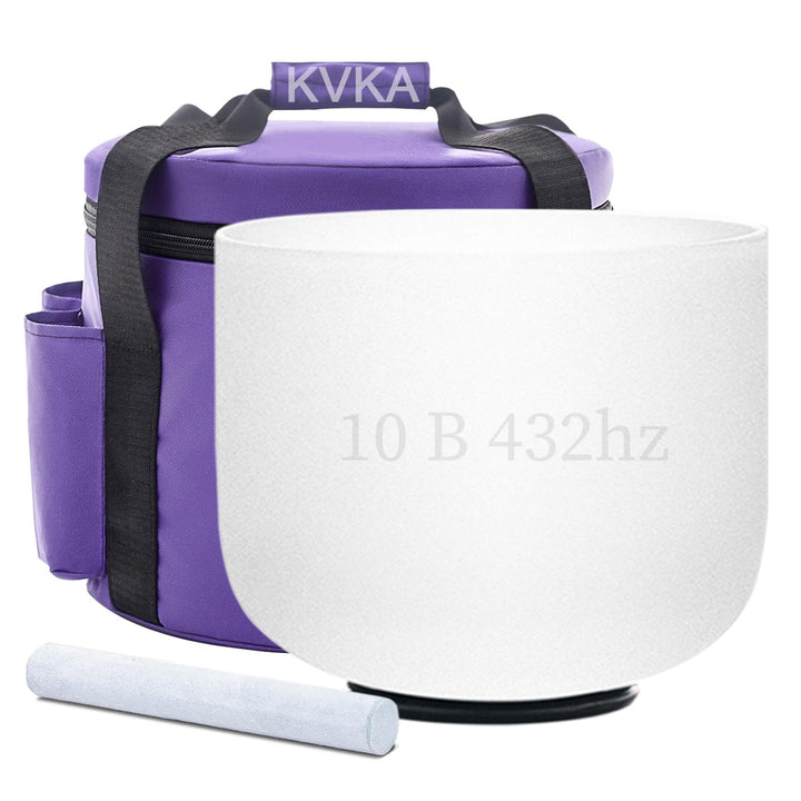 KVKA 432Hz 10 inch Crystal Singing Bowl Klangschalen Chakra for Yoga Sound Healing (White, B note)