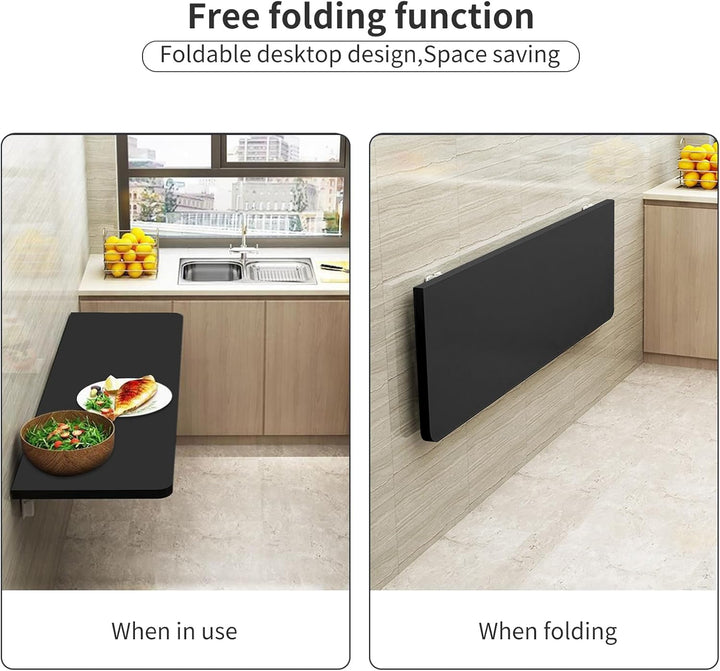 Wandklapptisch, 80x50cm, Weiss, Minimalistischer Schreibtisch für Küche und Büro, Klappbar, Maximale