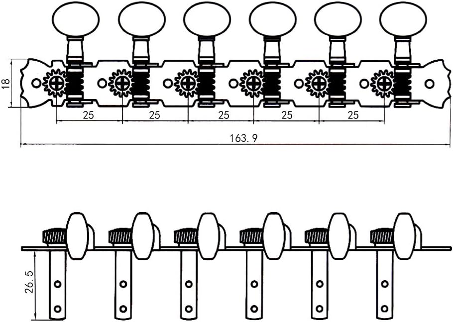 6L6R Mechaniken für Akustikgitarre, verchromt, 12 Saiten