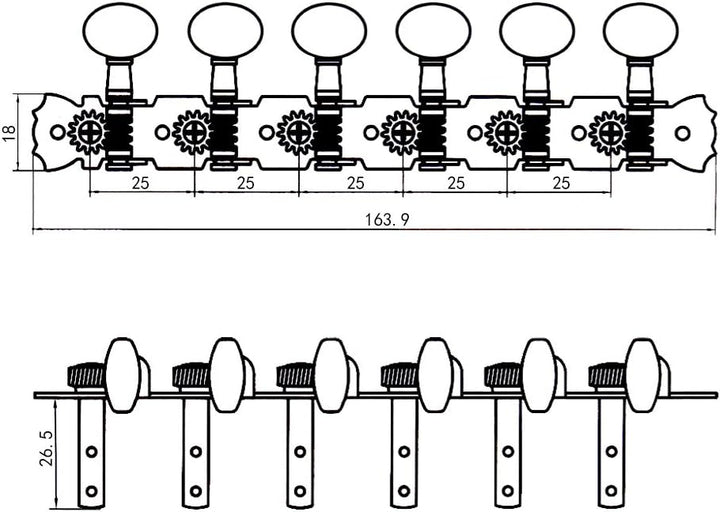 6L6R Mechaniken für Akustikgitarre, verchromt, 12 Saiten