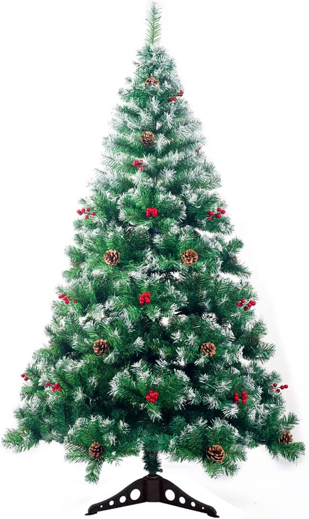 Künstlicher Weihnachtsbaum 150 cm mit Schnee-Effekt und Tannenzapfen - Weihnachtsbaum Metallständer