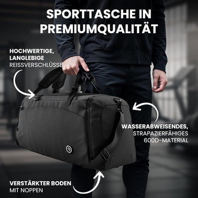 Sporttasche Trainingstasche + Rucksack, Schuhfach, Nassfach | Reisetasche Schwimmtasche Fitnesstasch