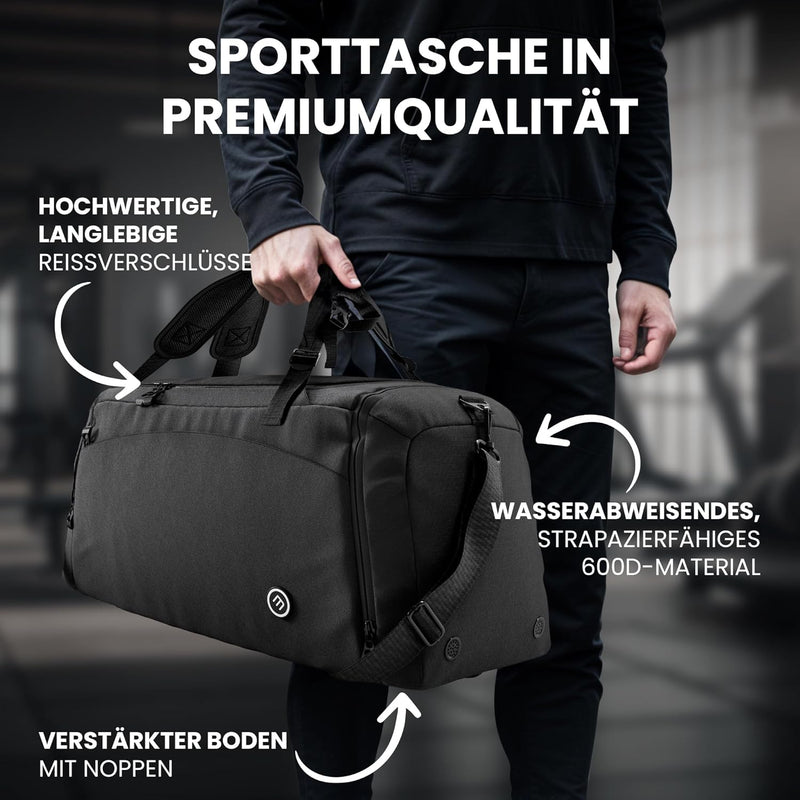 Sporttasche Trainingstasche + Rucksack, Schuhfach, Nassfach | Reisetasche Schwimmtasche Fitnesstasch