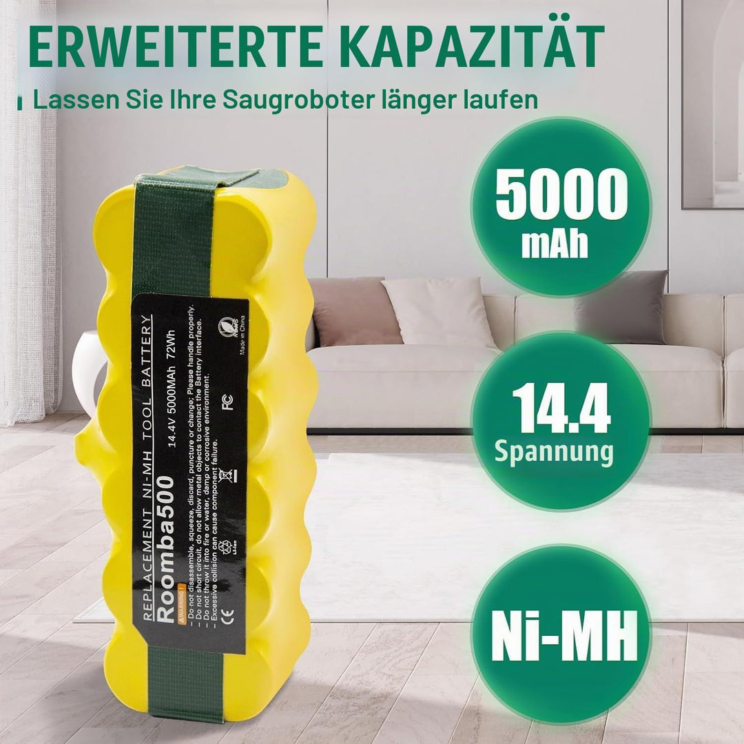 5000mAh NI-MH Ersatzakku Akku für iRobot Roomba 500 600 700 800 Serie 510 520 530 540 550 570 580 61