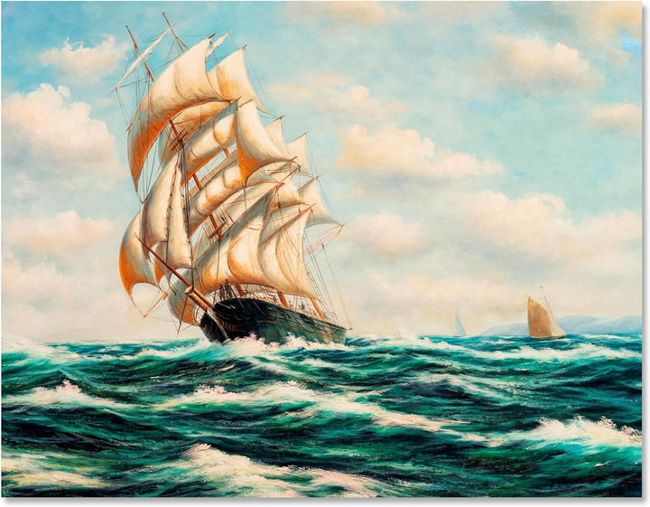 wandmotiv24 Leinwandbild Malerei, 60x45cm, Querformat, Schiff, Meer, Deko, Bilder auf Leinwand, Wand