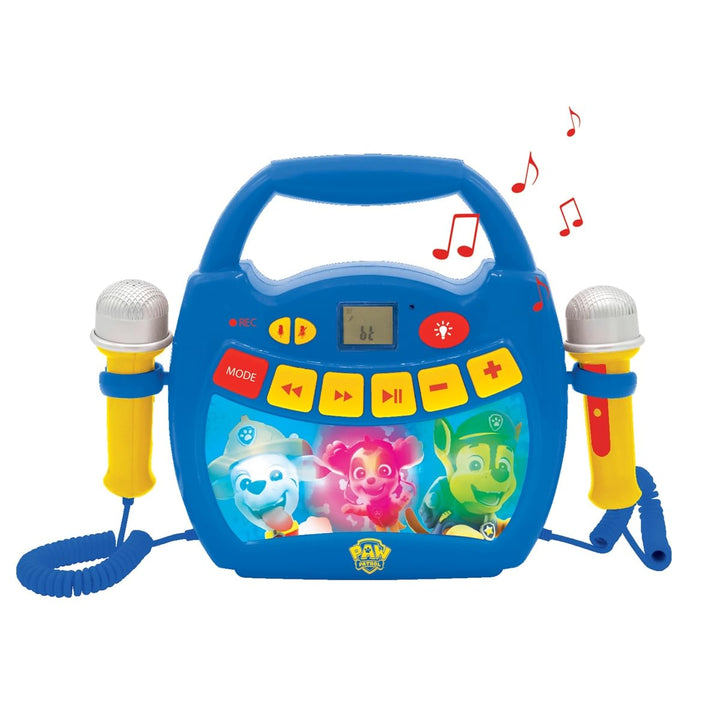 Lexibook - Paw Patrol - Tragbarer digitaler Karaoke-Player für Kinder - Mikrofone, Lichteffekte, Blu