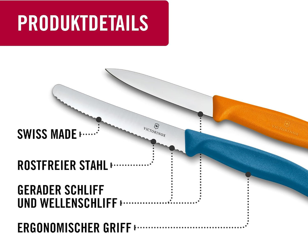 Victorinox Swiss Classic Küchenmesser Set, 3teilig, Gemüse-, Tomaten- und Frühstücksmesser, Scharfe