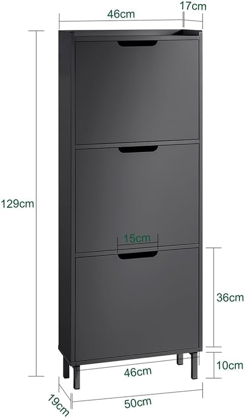 SoBuy Schuhschrank Schmal mit 3 Klappen platzsparender Schuhkipper Schmal Hoch Kommode mit 3 Ablagen