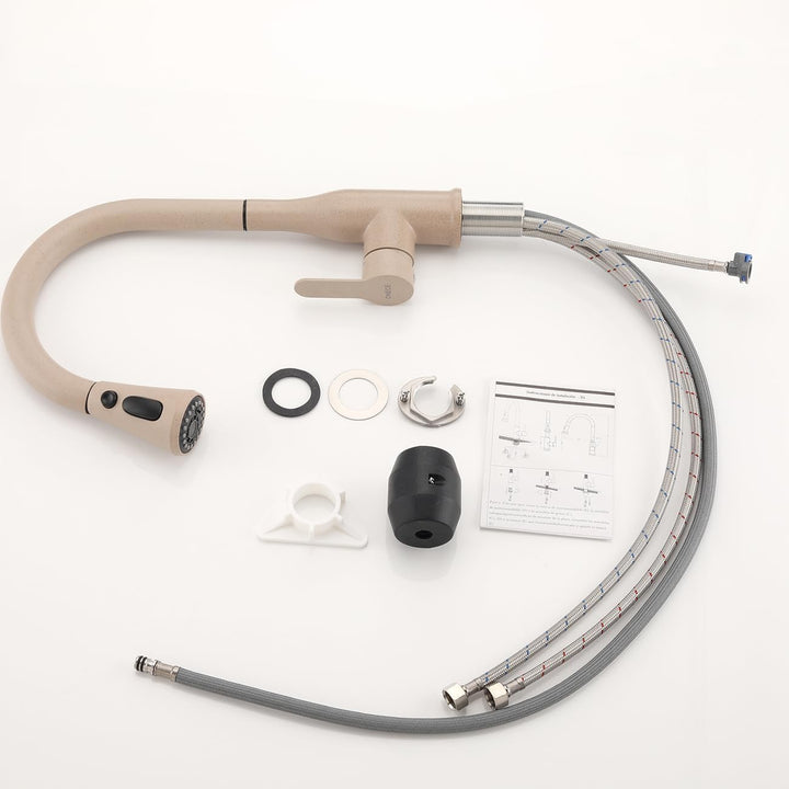 ONECE Küchenarmatur Weizenfarbe mit ausziehbar Brause 3 Duschmodi, Hochdruck Wasserhahn Küche Spülti