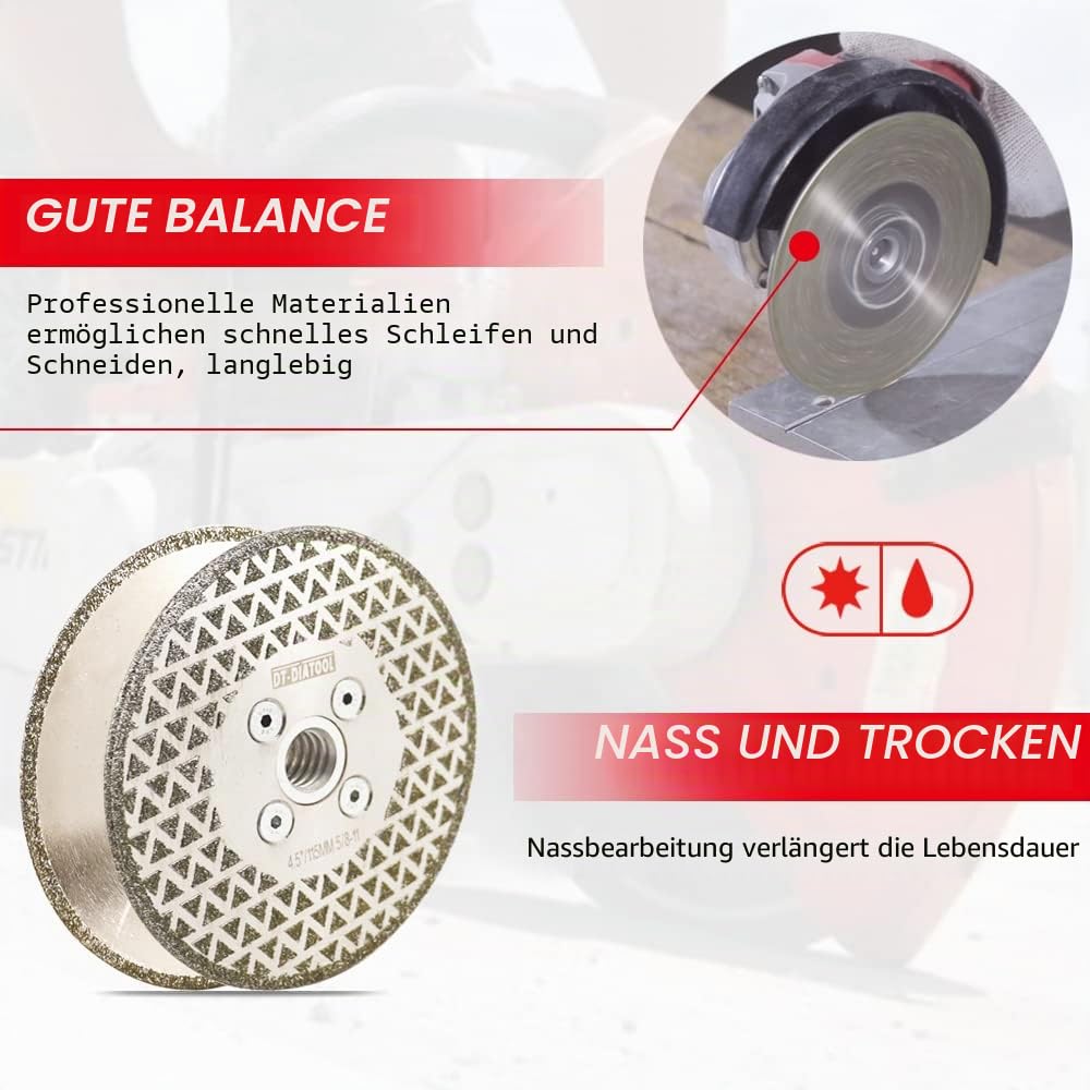 DT-DIATOOL Diamantscheibe 2 Stücke 115 mm x M14 Galvanisch Trennscheibe und Schleifscheibe für Harte