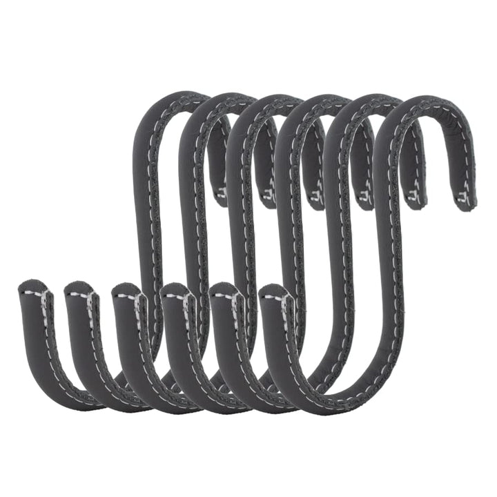 Brute Strength - S-Haken mit Vollnarbenleder umwickelt - 6 Stück - Grau - 10 cm Edelstahl-Metallbüge
