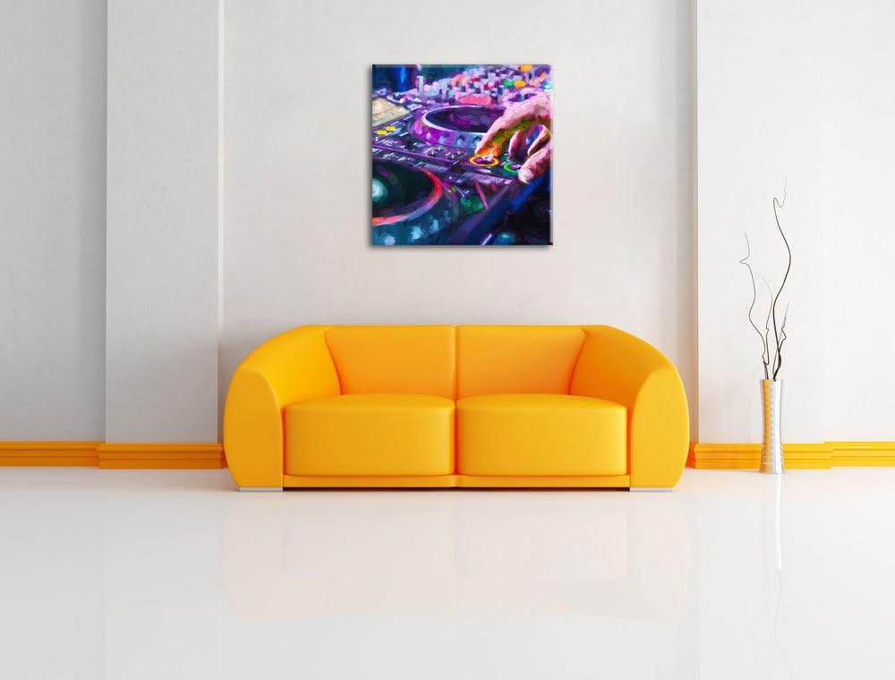 Pixxprint Modern beleuchteter DJ Pult Pinsel Effekt, Format: 70x70 auf Leinwand, 70x70