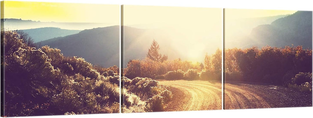 ge Bildet Bild auf Leinwand | Landschaftsbilder - road in forest E in 120x40 cm mehrteilig als Panor
