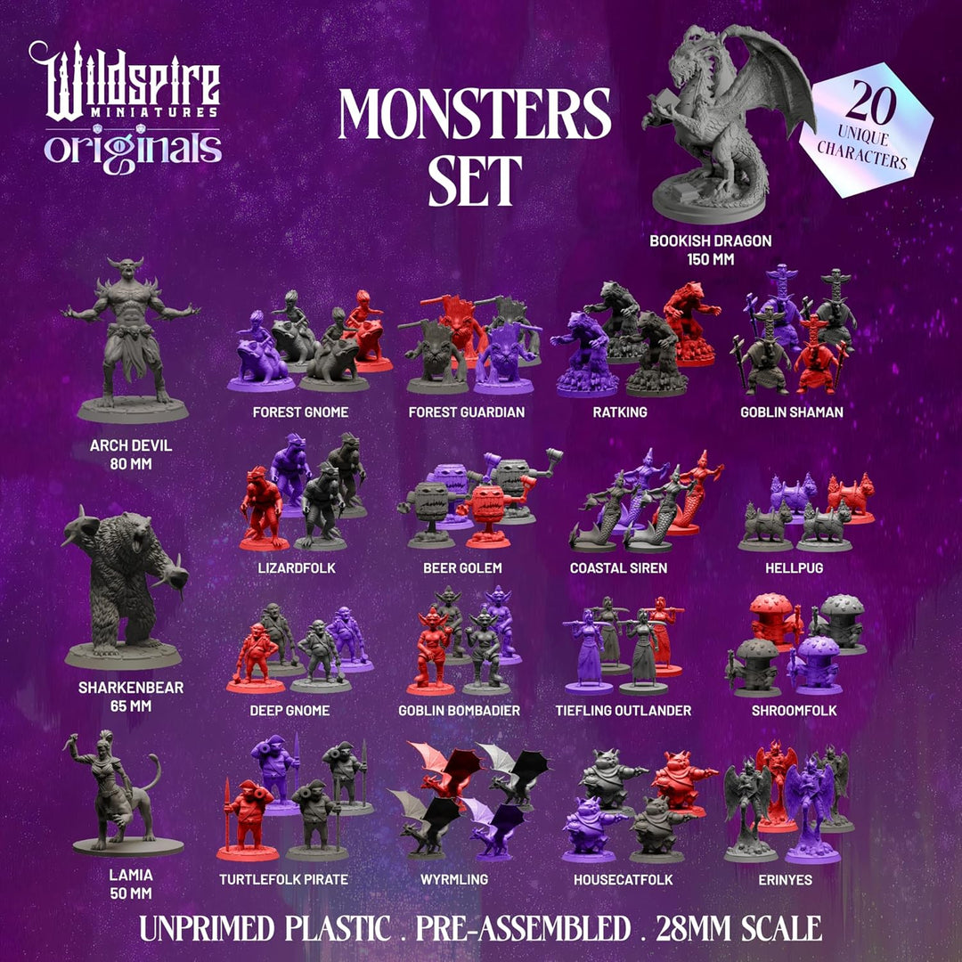 Wildspire Fantasy Miniatures & Bookish Dragon für DND - 28mm-32mm Bulk Dungeons & Dragons Monster Fi