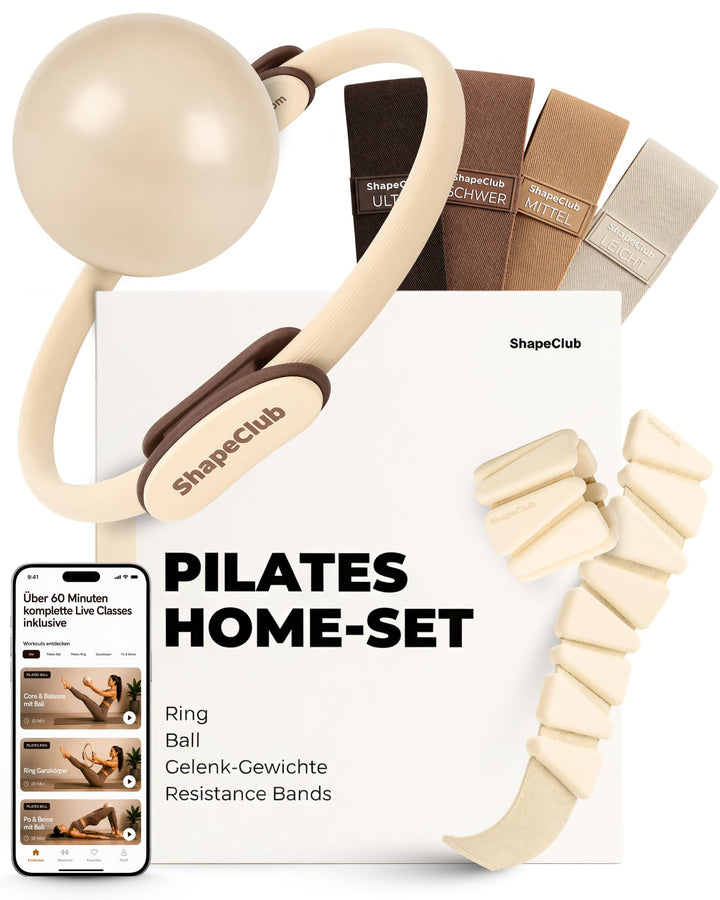 Hochwertiges Pilates Set Ring &amp; Ball Studioqualität Übungsvideos Beige Premium Set, Beige Premium Se